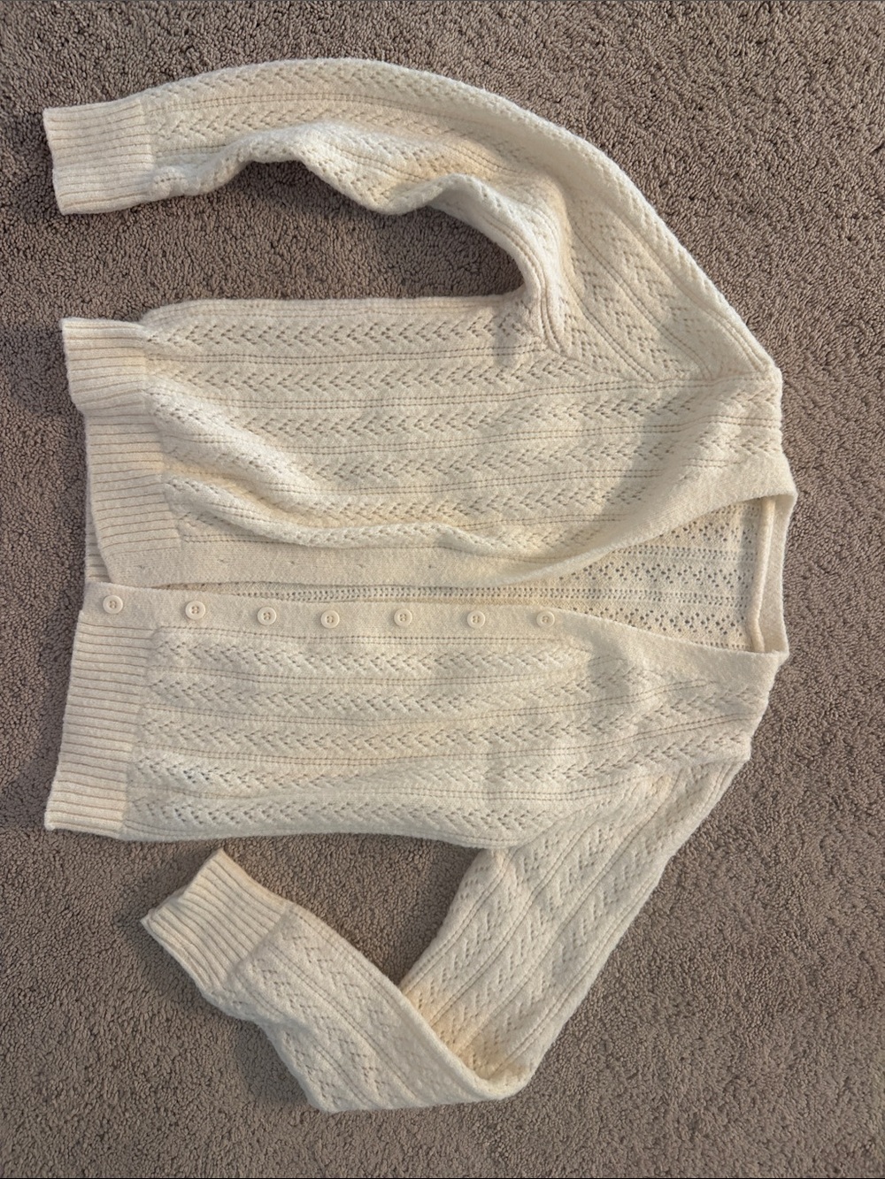 SHEIN Cream Eyelet Knit Button-Front Cardigan